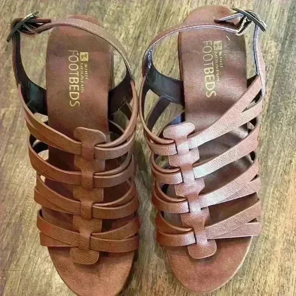 White Mountain Alliance Burnished Dark Tan Strap Stacked Heel Slingback Size 7 - Picture 5 of 13